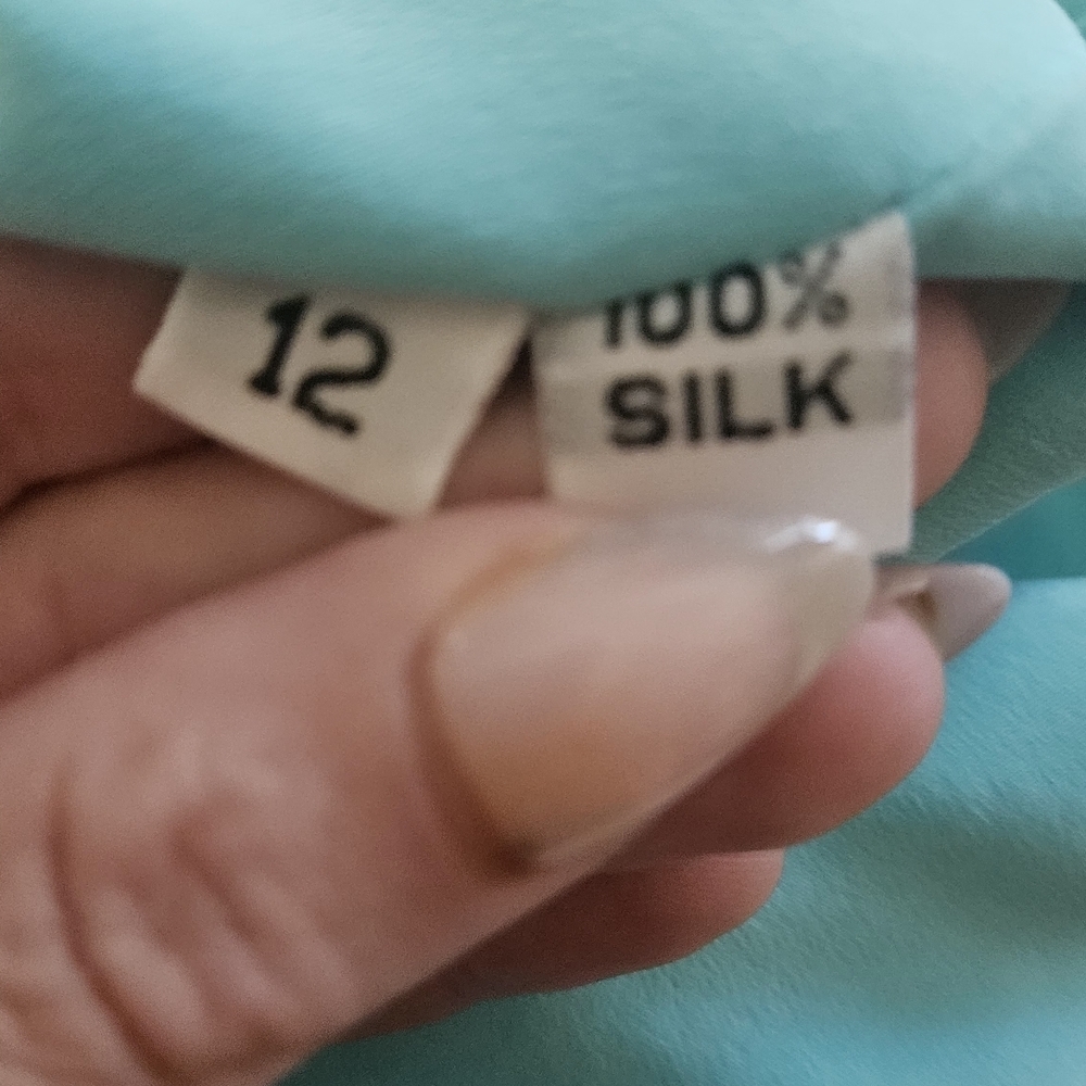 Vintage Sylvia Heisel 100% Silk Aqua Tank Top Size 12 Minimalist - Picture 5 of 12